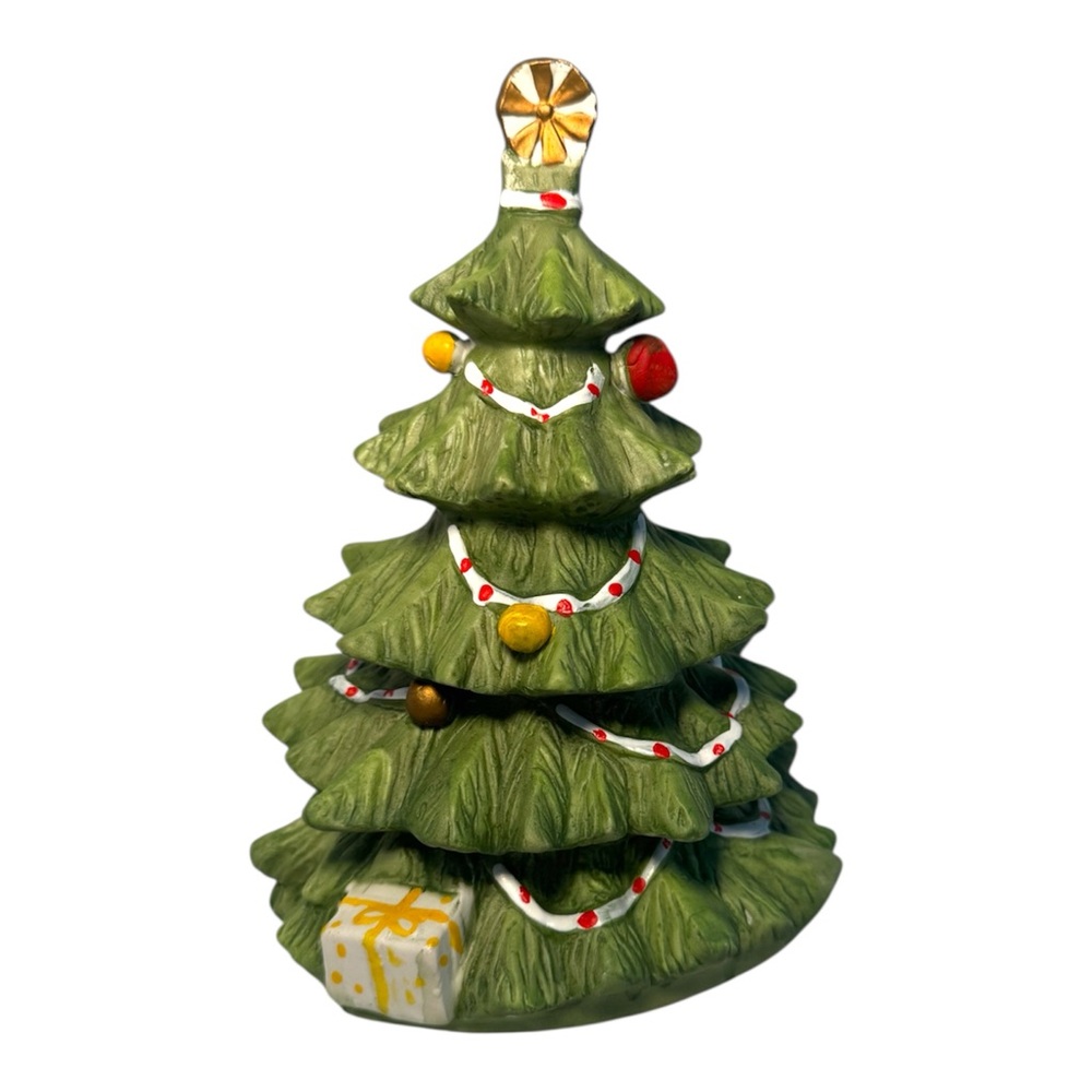 Vintage Mann Korea Ceramic Christmas Tree Figurine Music Box Holiday Decor